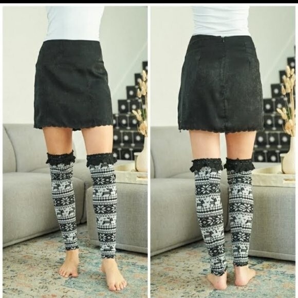 Ryu A’reve Crochet Leg Warmers Black size M/L cotton spandex nylon winter E24 - Picture 3 of 5